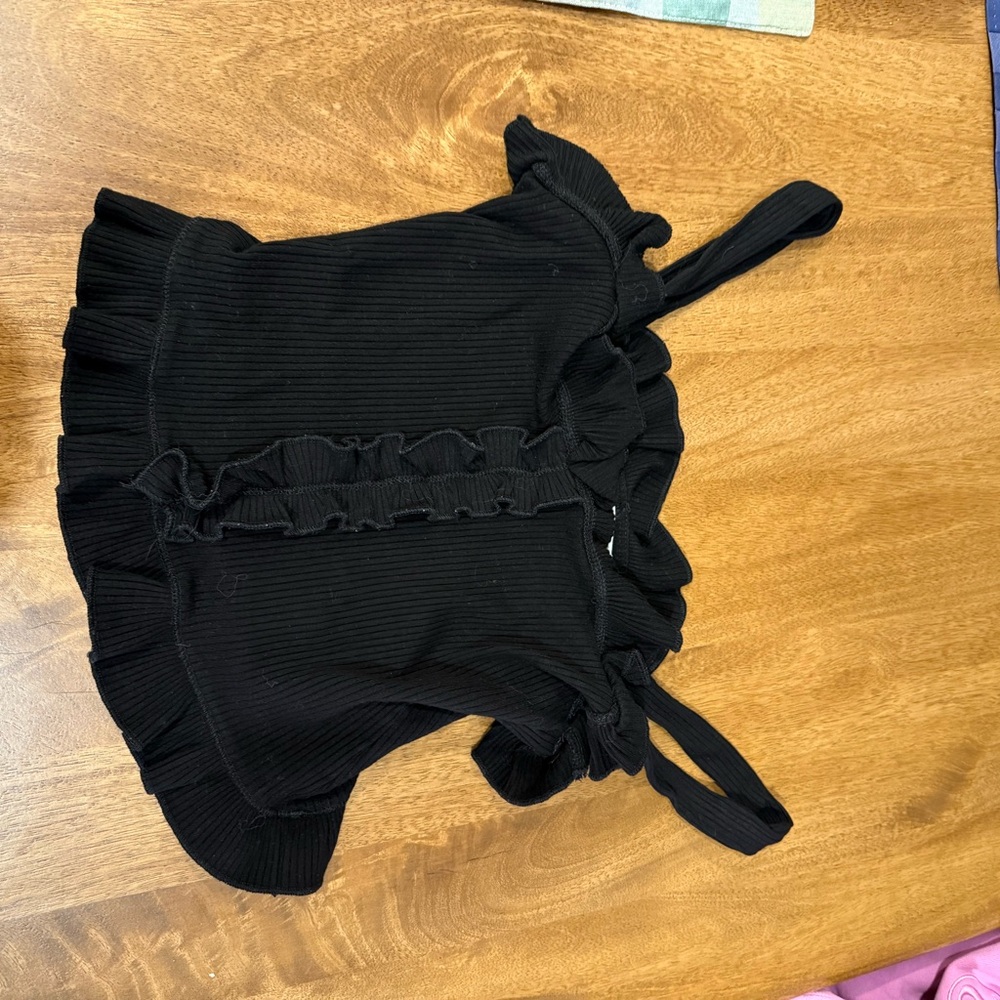 Reformation Black Ruffle Tank Top